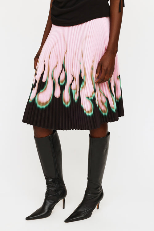 Prada 2012 Pink Black 
Green Pleated Flame Skirt