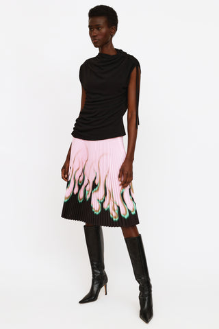 Prada 2012 Pink Black 
Green Pleated Flame Skirt