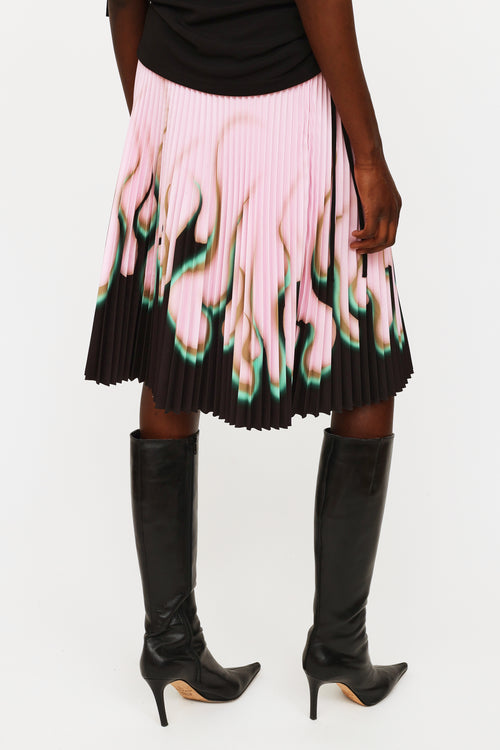 Prada 2012 Pink Black 
Green Pleated Flame Skirt