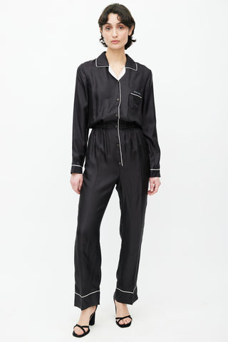 Prada 2018 Black Long Sleeve Silk Jumpsuit