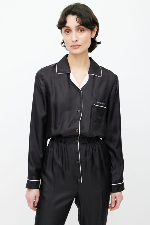 Prada 2018 Black Long Sleeve Silk Jumpsuit