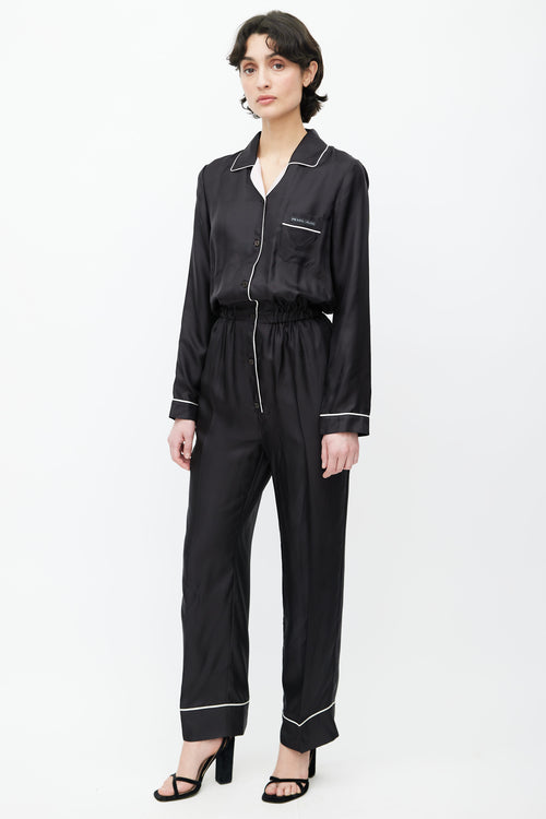 Prada 2018 Black Long Sleeve Silk Jumpsuit