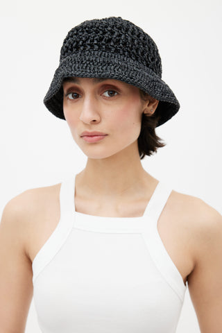 Prada 2022 Black Raffia Bucket Hat