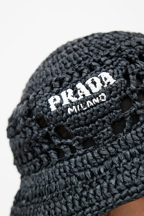 Prada 2022 Black Raffia Bucket Hat