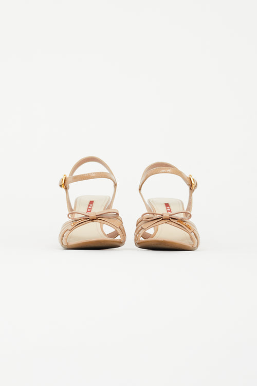 Prada Beige Patent Leather Wedge  Sandal