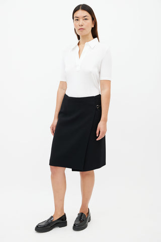 Prada 1990s Black Buckle Midi Skirt