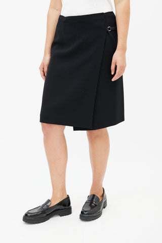 Prada 1990s Black Buckle Midi Skirt