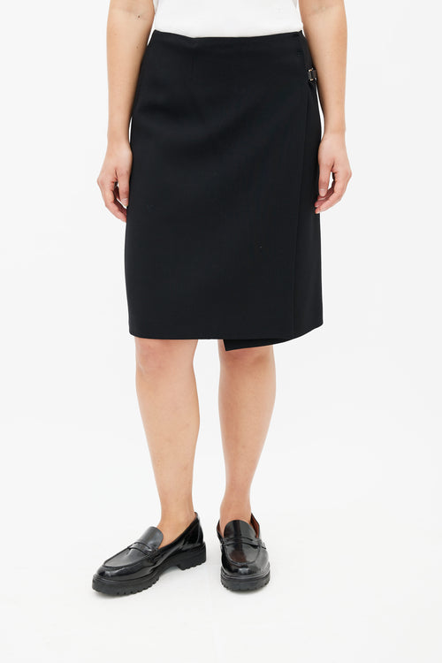 Prada 1990s Black Buckle Midi Skirt