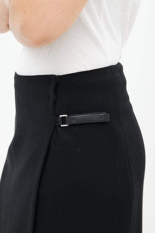 Prada 1990s Black Buckle Midi Skirt