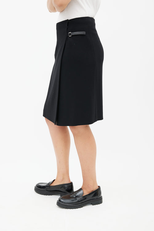 Prada 1990s Black Buckle Midi Skirt