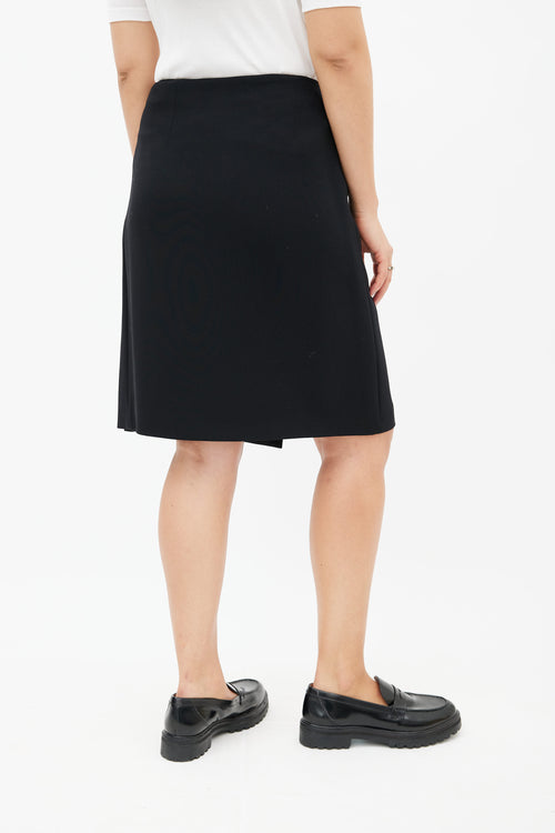 Prada 1990s Black Buckle Midi Skirt