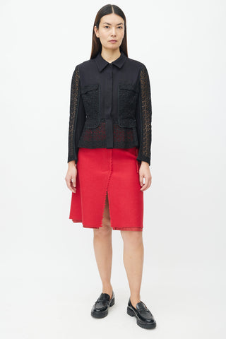 Prada Black Floral Lace Peplum Shirt