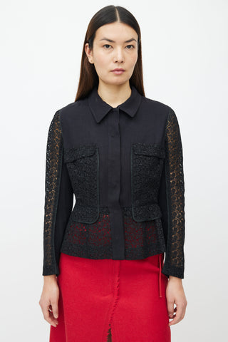 Prada Black Floral Lace Peplum Shirt