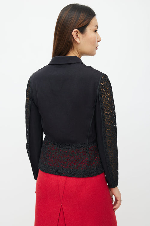 Prada Black Floral Lace Peplum Shirt