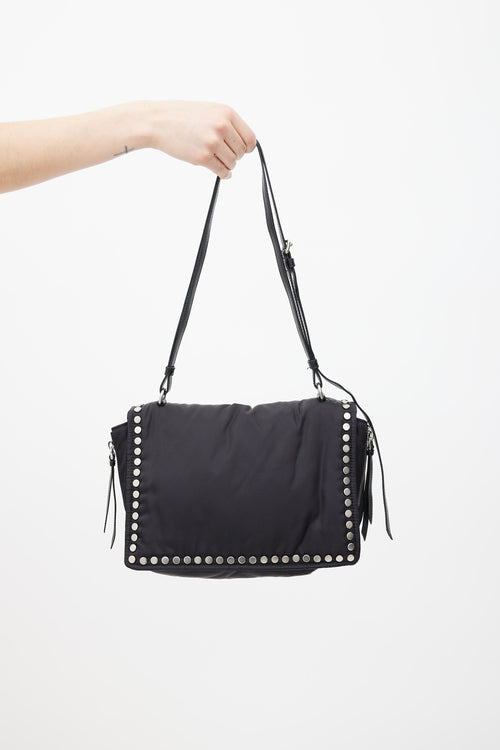 Prada Black Nylon Studded Etiquette Shoulder Bag