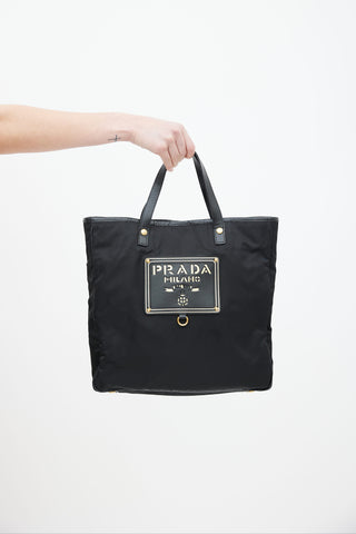 Prada Black Nylon 
Leather Oro Tote Bag