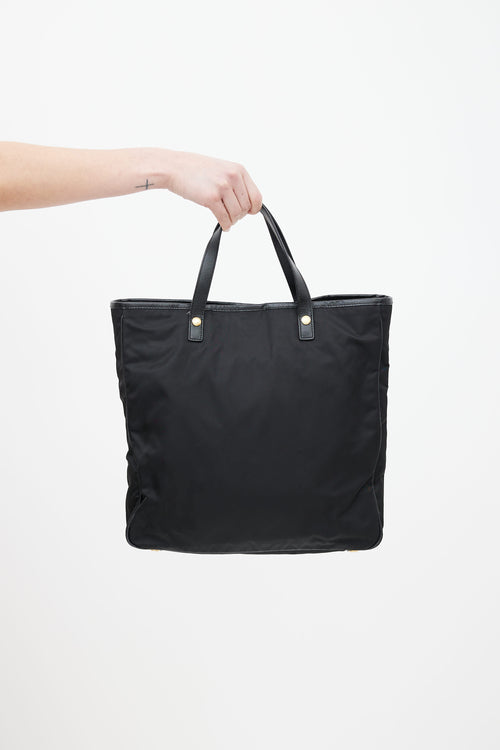 Prada Black Nylon 
Leather Oro Tote Bag