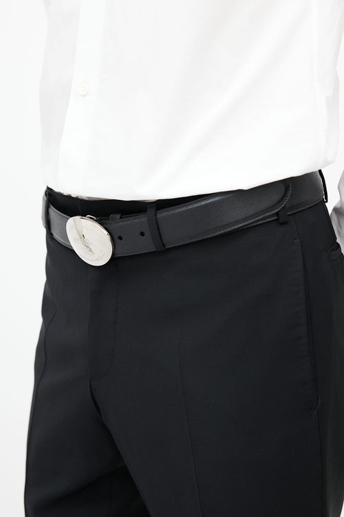 Prada Black Savoia Logo Saffiano Belt