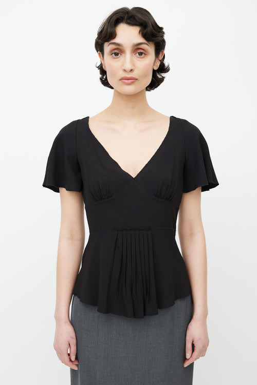 Prada Black V-Neck Pleated Blouse