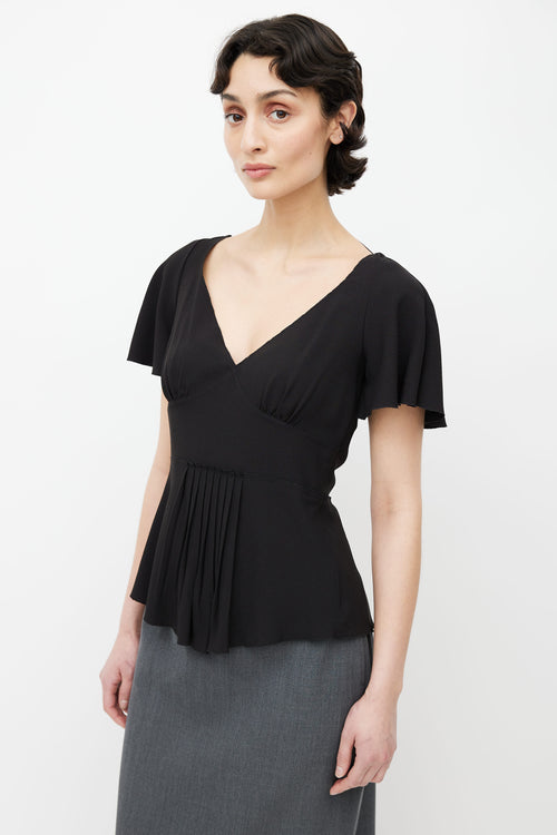 Prada Black V-Neck Pleated Blouse