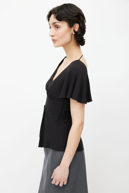 Prada Black V-Neck Pleated Blouse