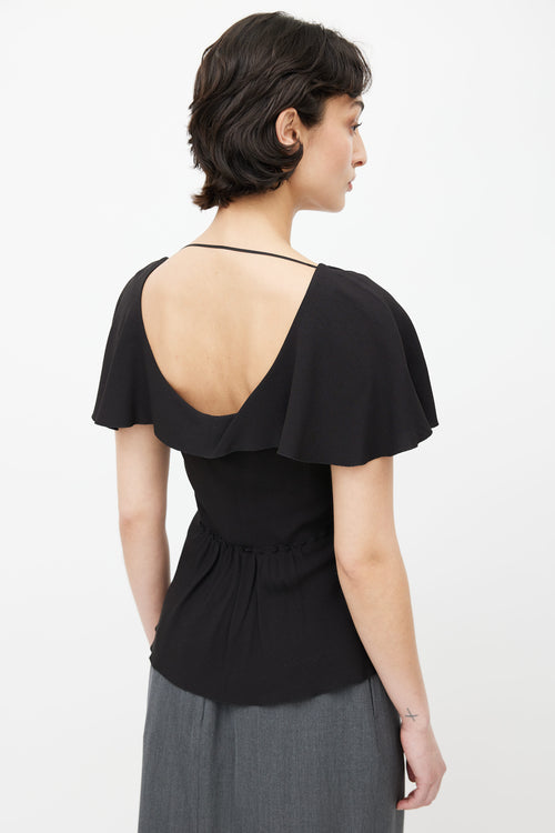 Prada Black V-Neck Pleated Blouse