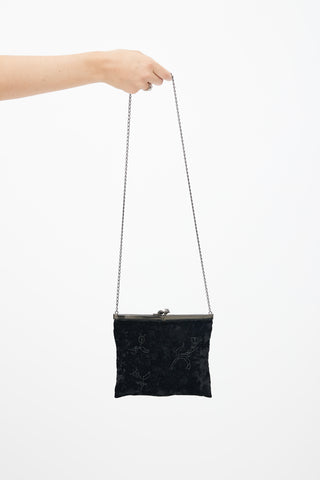 Prada Black Velvet Embellished Shoulder Bag