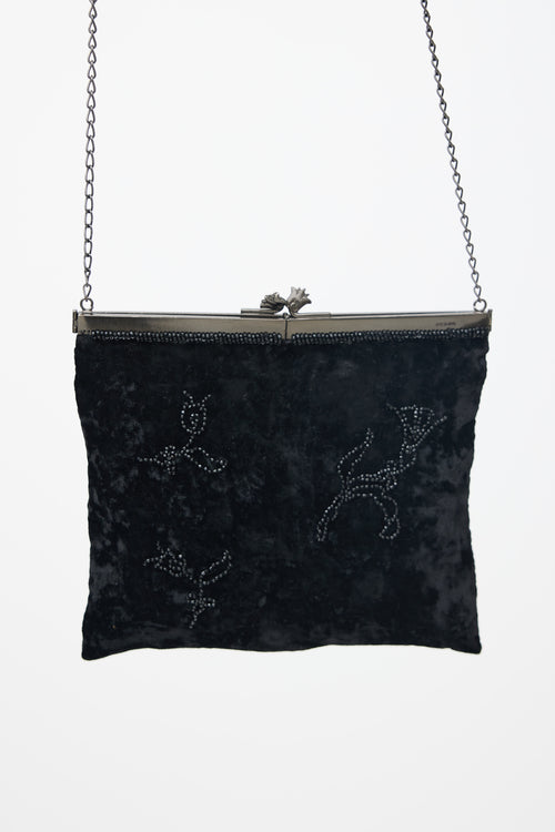 Prada Black Velvet Embellished Shoulder Bag