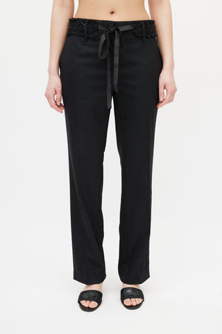 Prada Black Beaded Waist Wool Trouser