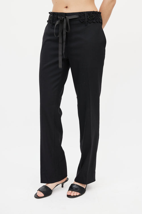 Prada Black Beaded Waist Wool Trouser