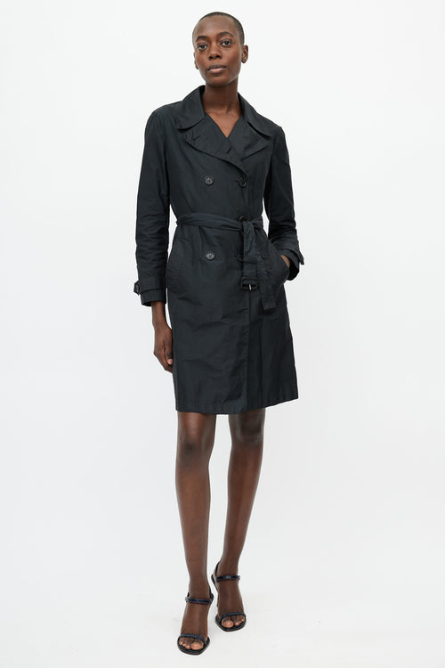 Prada Black Belted Nylon Trench Coat