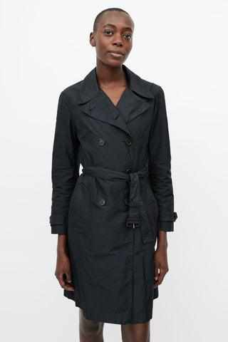 Prada Black Belted Nylon Trench Coat