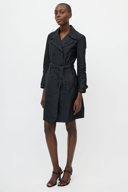 Prada Black Belted Nylon Trench Coat