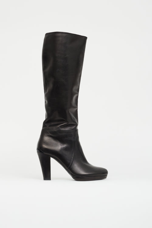 Prada Black Leather High Heel Boot