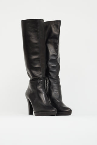 Prada Black Leather High Heel Boot