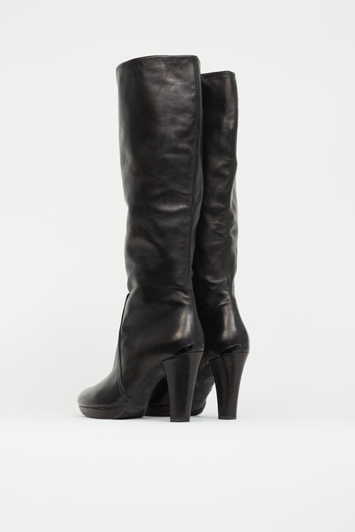 Prada Black Leather High Heel Boot