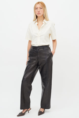 Prada Black Leather Straight Leg Trouser