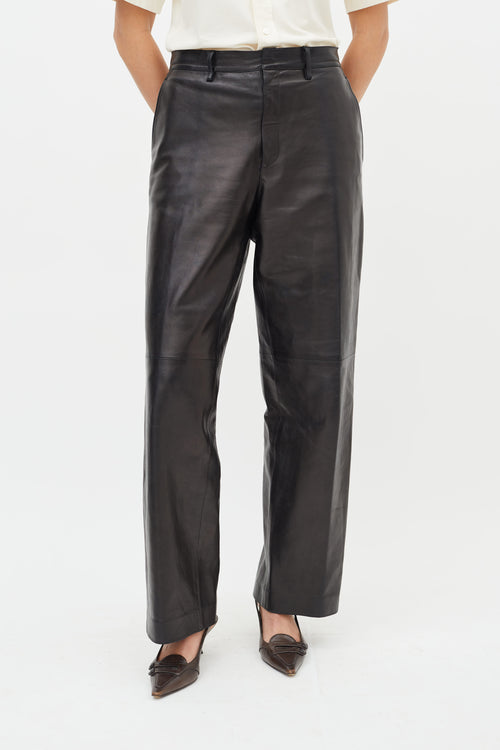 Prada Black Leather Straight Leg Trouser