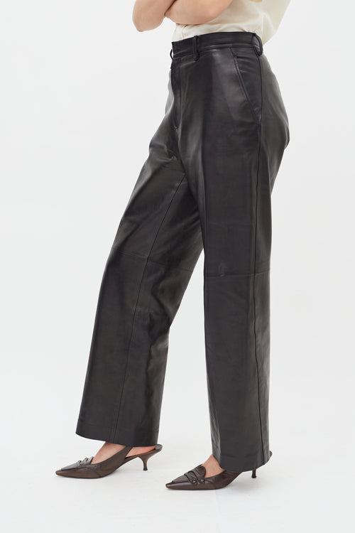 Prada Black Leather Straight Leg Trouser