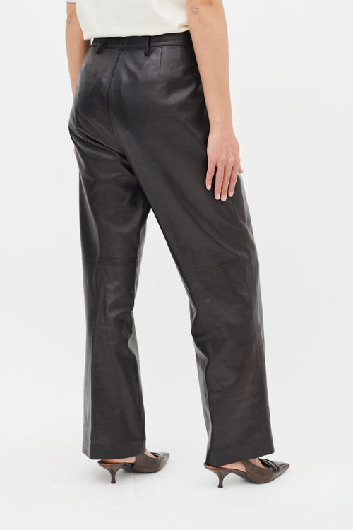 Prada Black Leather Straight Leg Trouser