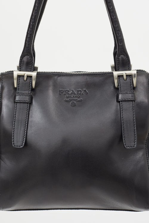 Prada Black Leather 
Nylon Side Box Bag