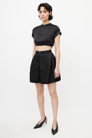 Prada Black Logo Pleated Re-Nylon Skirt