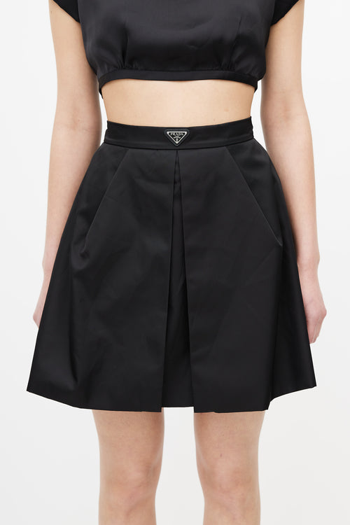 Prada Black Logo Pleated Re-Nylon Skirt