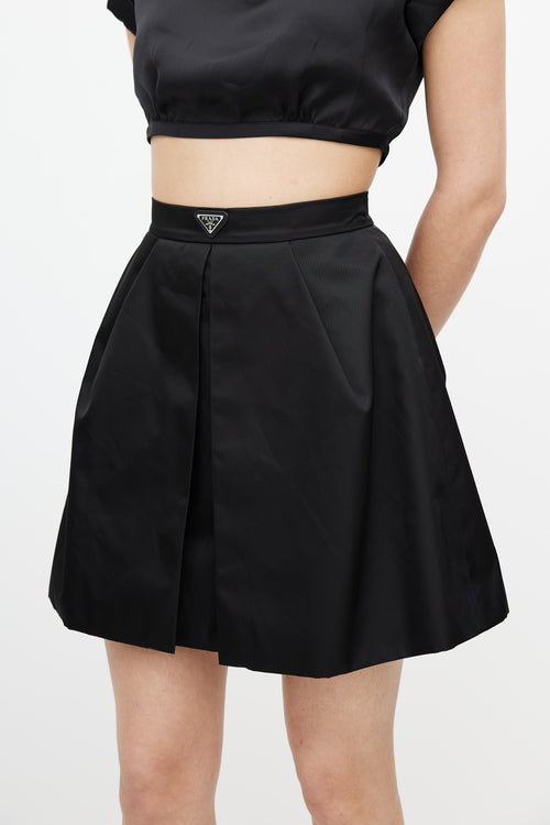 Prada Black Logo Pleated Re-Nylon Skirt