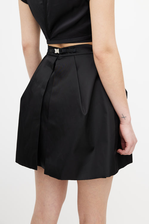 Prada Black Logo Pleated Re-Nylon Skirt