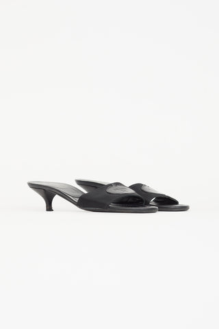 Prada Black Nylon 
Leather Logo Sandal