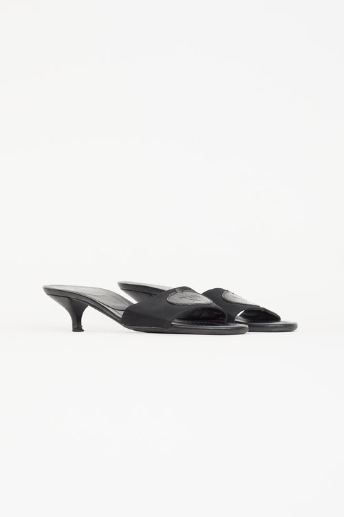 Prada Black Nylon 
Leather Logo Sandal