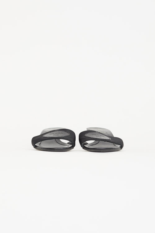 Prada Black Nylon 
Leather Logo Sandal