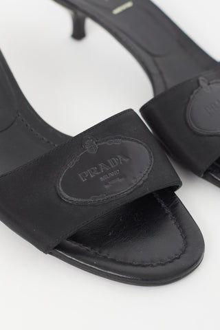 Prada Black Nylon 
Leather Logo Sandal