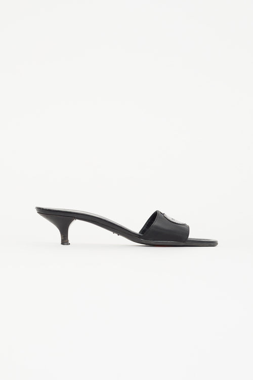 Prada Black Nylon 
Leather Logo Sandal